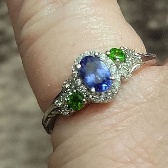 AAA Tanzanite & Multi Gemstone Halo Ring & Pendant Necklace - Picture 5 of 16